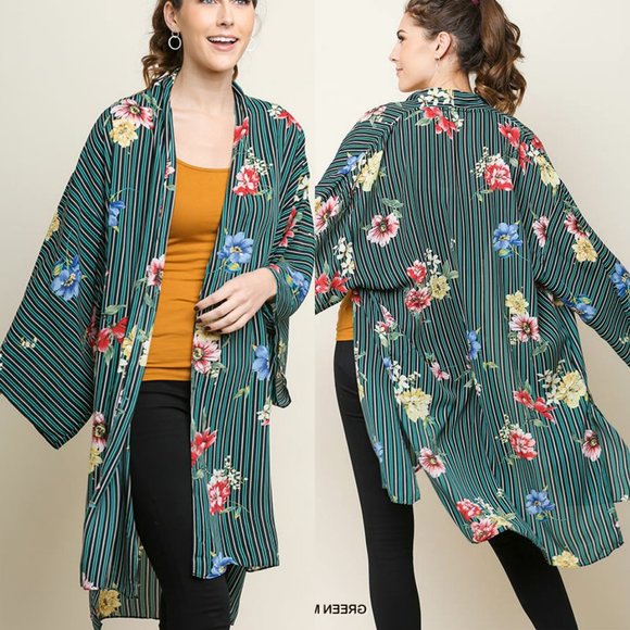 Green Umgee Drape Cardigan Shawl Kimono Duster - Picture 1 of 4